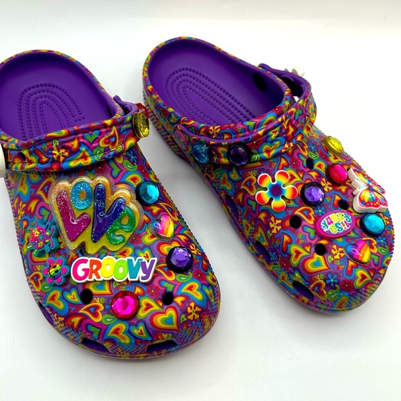CROCS Other - RARE LIMITED Edition Lisa Frank Crocs Classic Clog Shoes Neon & Jibbitz men’s 6